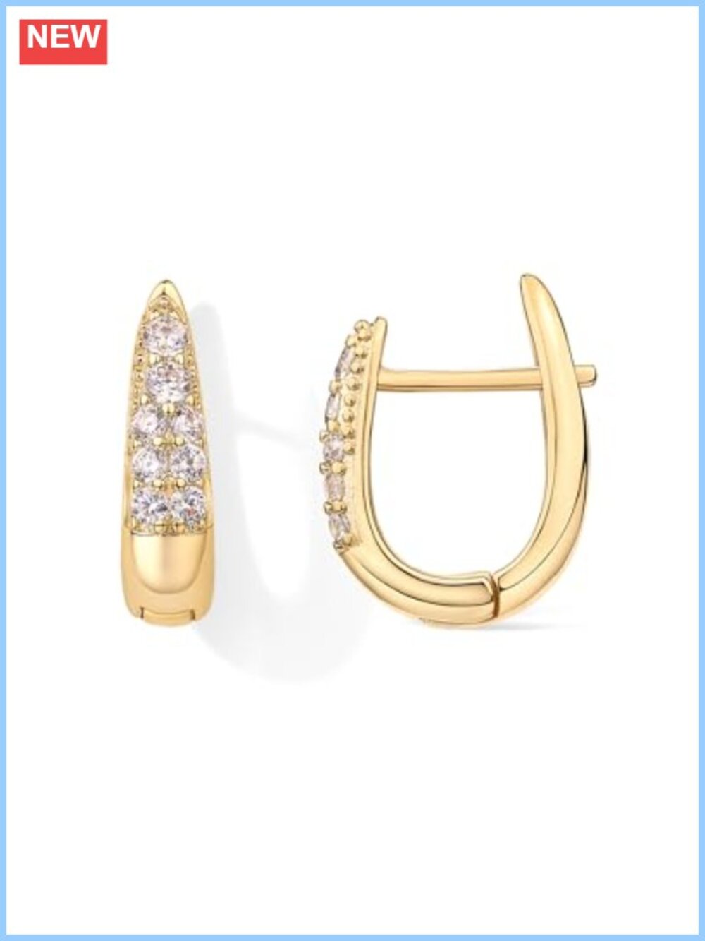 18K Gold Plated Cubic Zirconia U Shaped Huggie Hoop Earrings